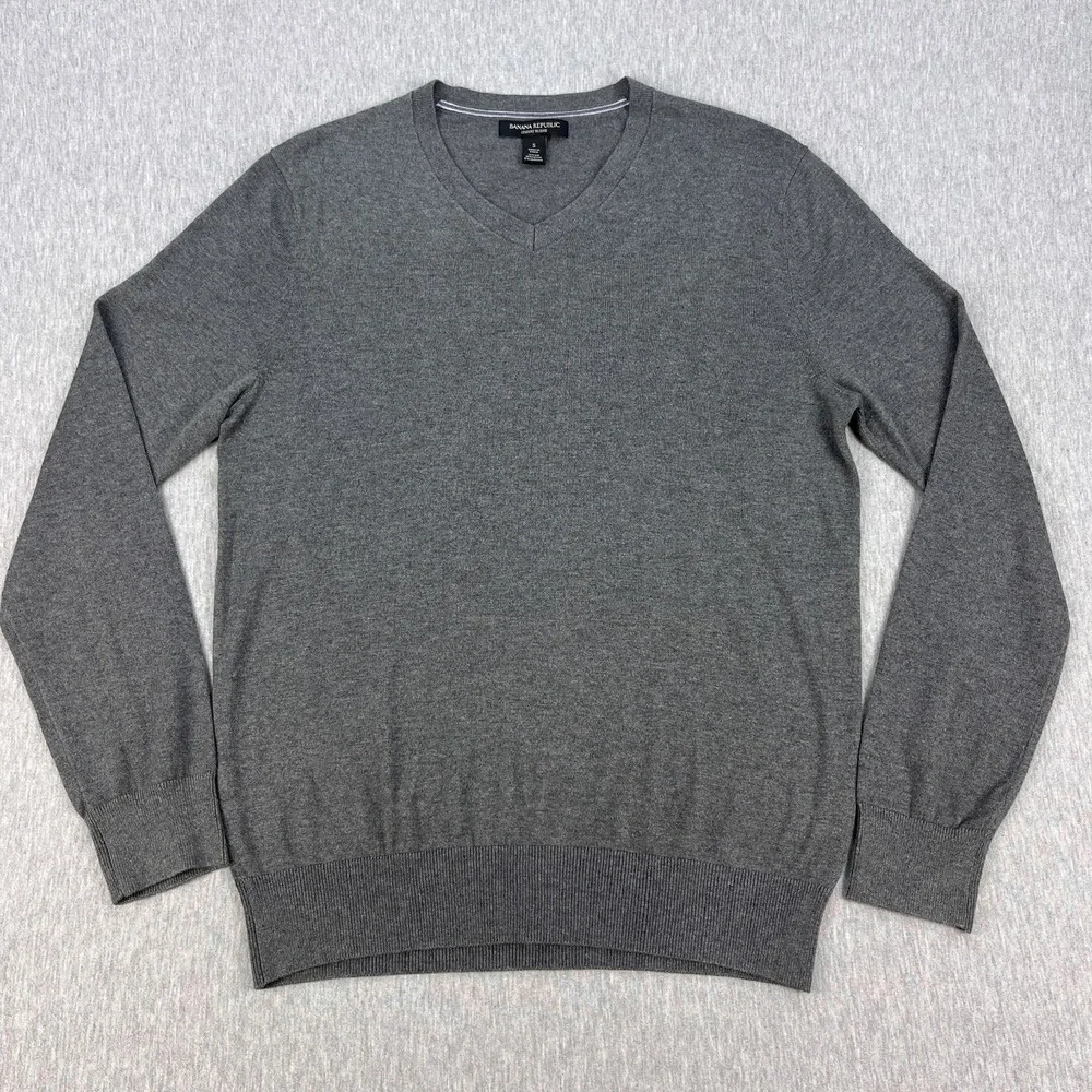 Banana Republic Luxury V-Neck Sweater Men S Heather Gray Silk Cashmere Blend